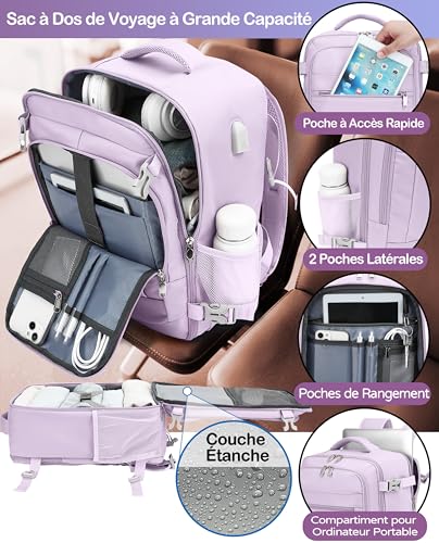 Detalle 2 de KLOSTAIN Sac à Dos Voyage Cabine – 45x36x20 cm (30 L), 15,6'' | Violet clair