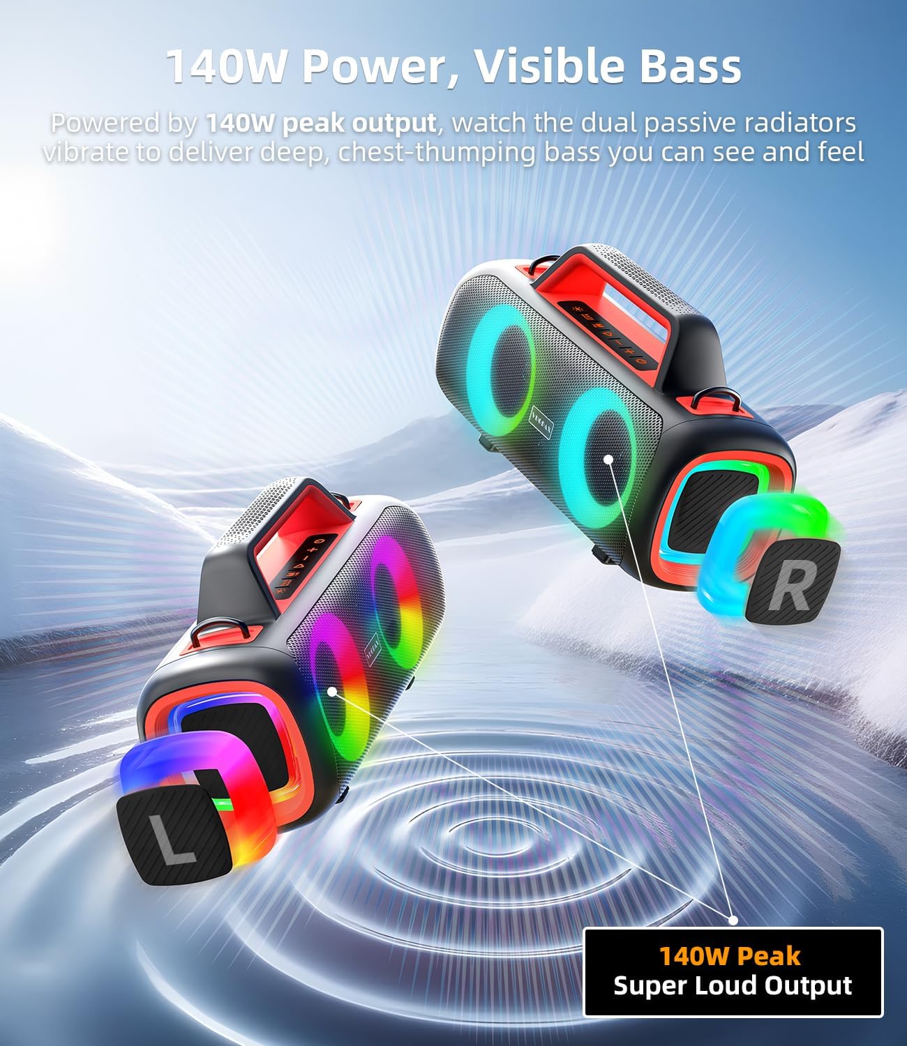 Detalle de VUOPAX Altavoz Bluetooth 140W portátil