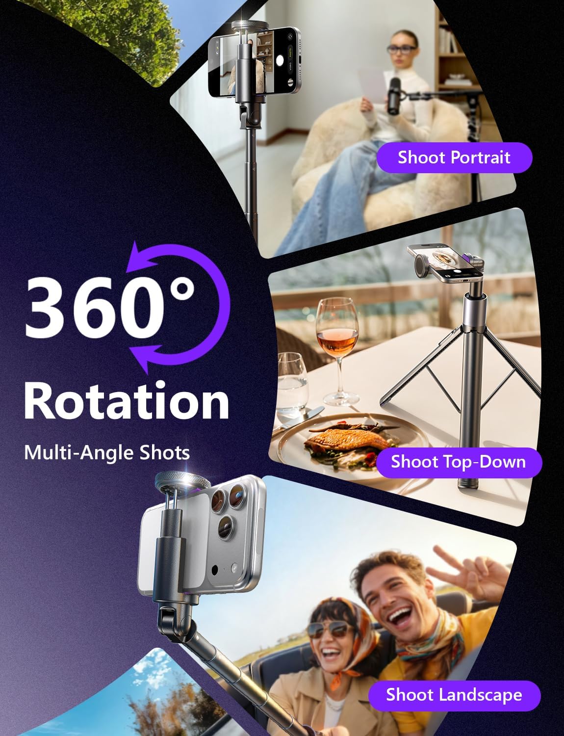 Thumbnail 5 de LISEN 67" Phone Tripod for iPhone & Android with Self-Deploying Selfie Stick, Remote, and 1/4-20 Thread