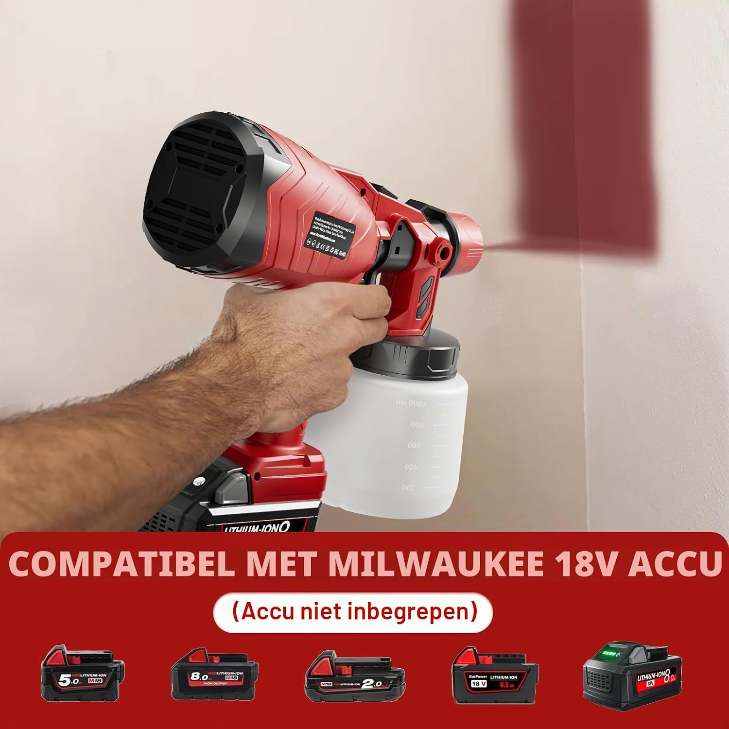Thumbnail 6 de GGiking accu-verfspuitsysteem voor Milwaukee M18, 2 sproeiers en 1-liter tank