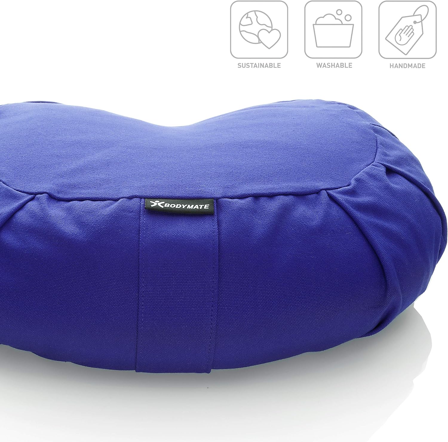 Detalle 2 de BODYMATE coussin de yoga demi-lune en fourrure de sarrasin, housse 100% coton lavable en machine