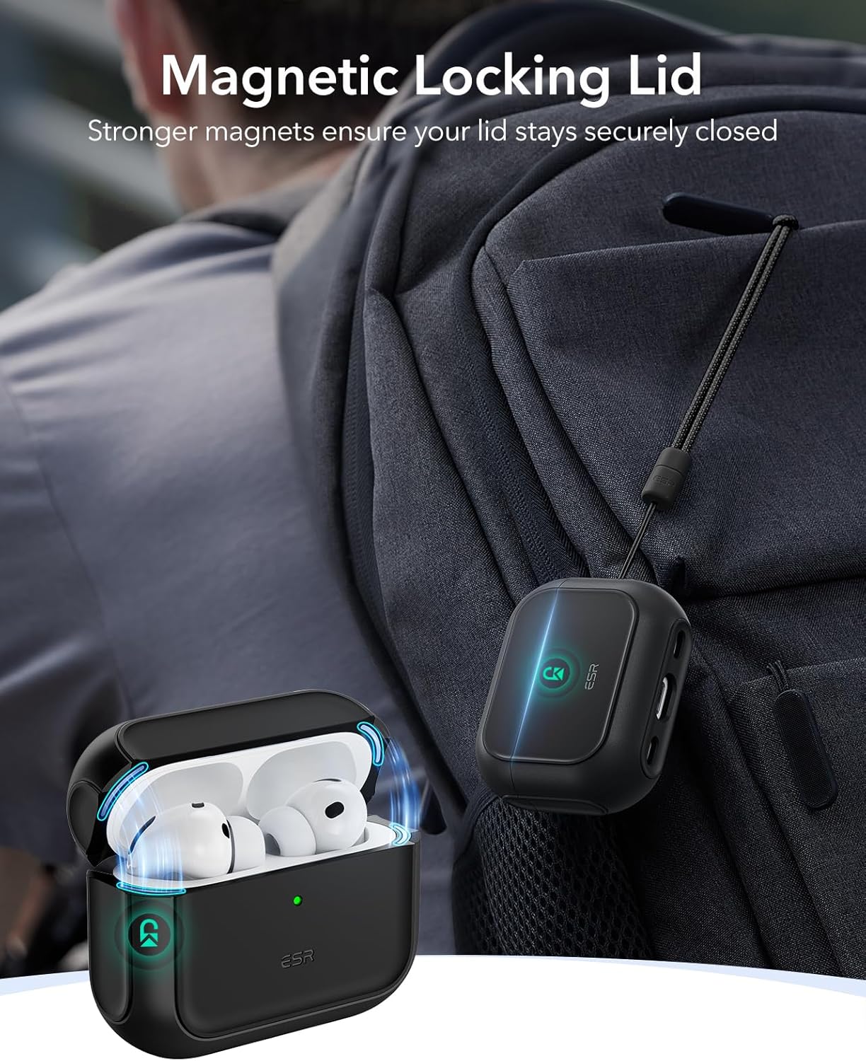 Thumbnail 3 de Coque ESR pour AirPods Pro 3 (2025) avec MagSafe et sangle, noir