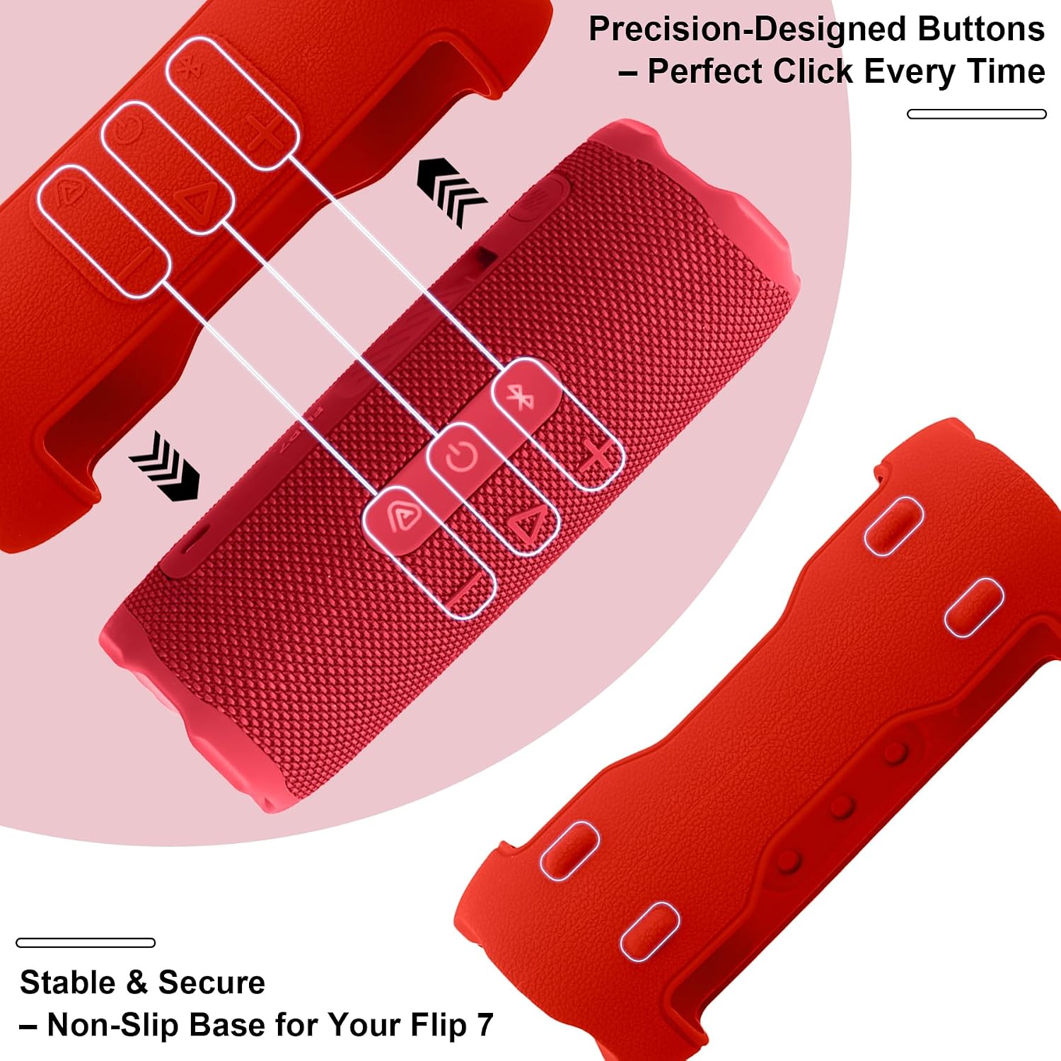 Detalle de Khanka Silicone Protective Case for JBL Flip 7 with Detachable Shoulder Strap – Red