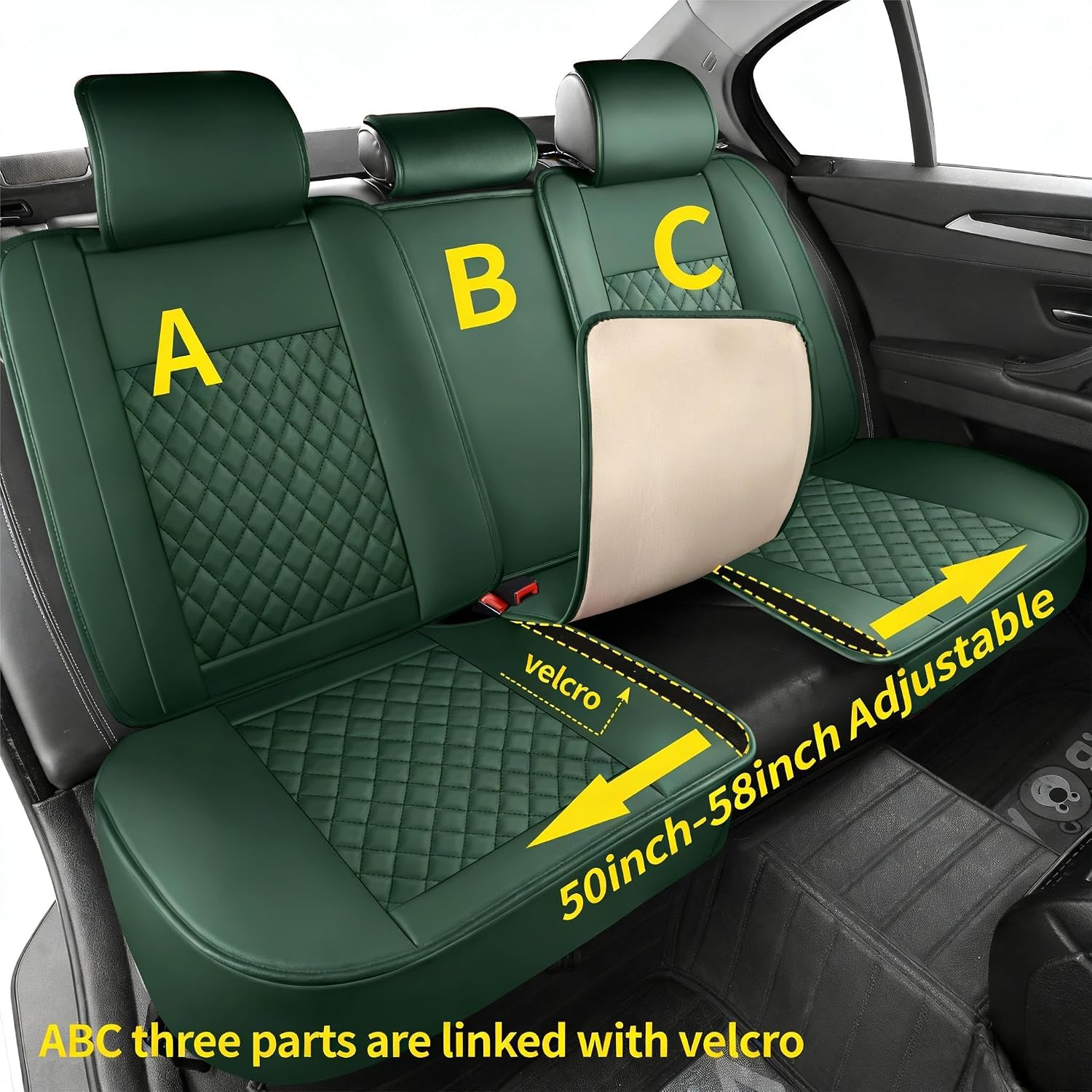 Detalle de Green Thick Nappa Leather 3D Contoured Car Seat Covers – Universal Fit with Lumbar Support