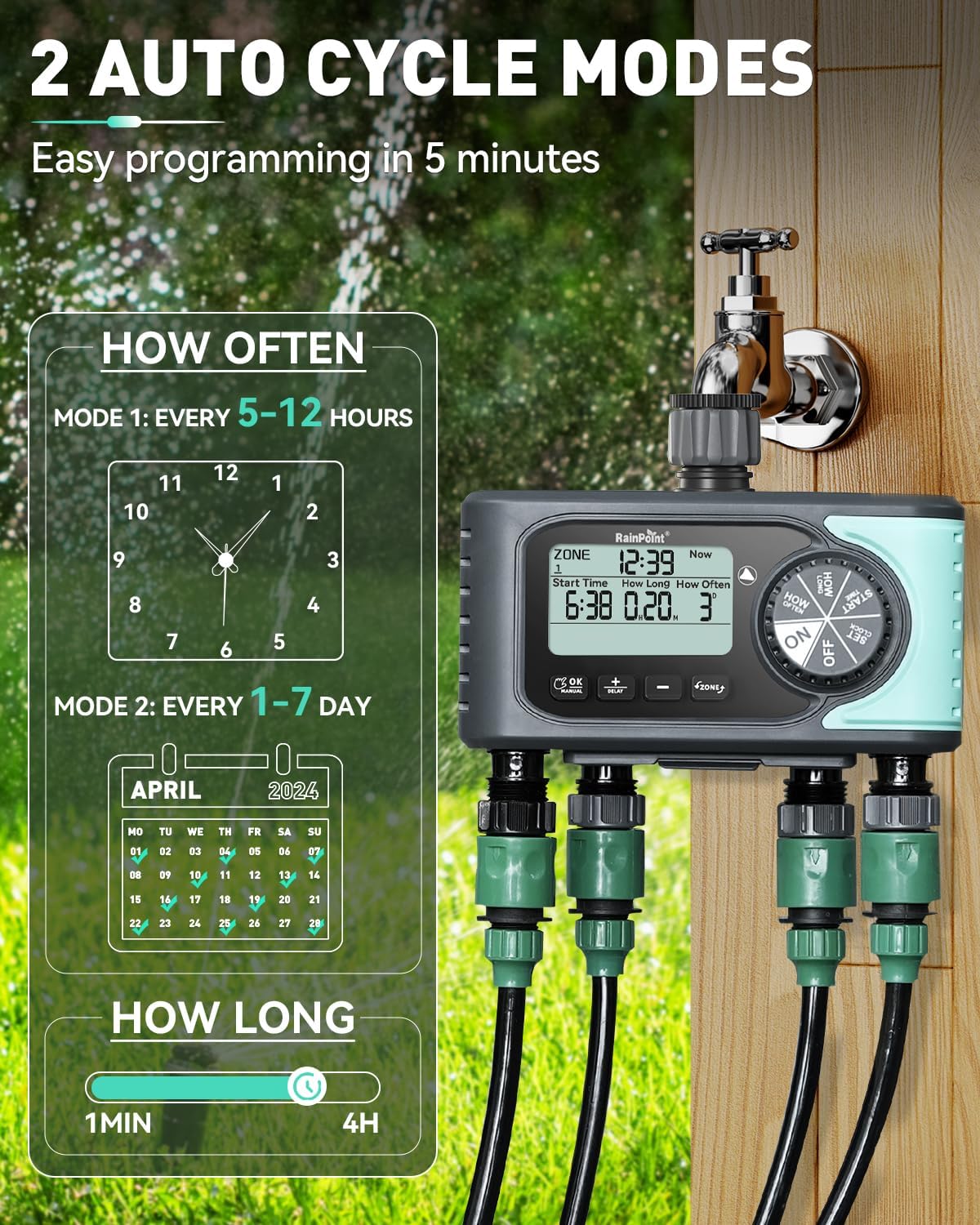 Thumbnail 2 de RAINPOINT 4-Outlet Programmable Water Timer (4-zone) with Rain Delay & Manual Mode