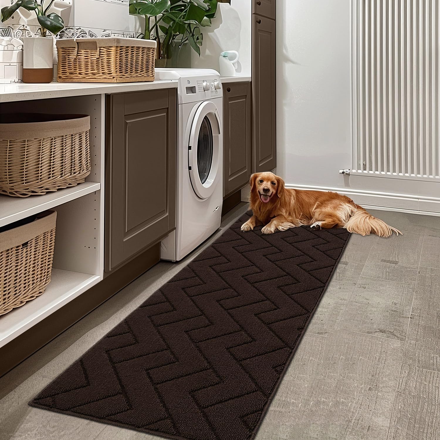 Detalle 2 de Biscpro Teppich Läufer 60 x 180 cm – waschbarer, rutschhemmender Schmutzfang für Flur, Küche & Büro