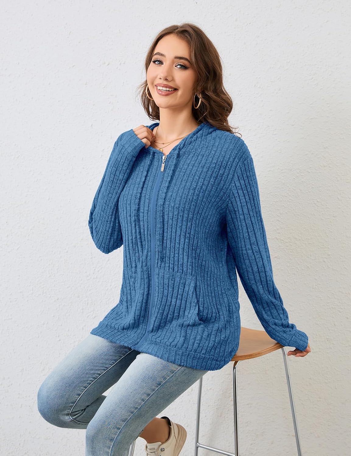 Detalle de Flikity Womens Cardigans Zip Up Hoodies with Large Pockets - Lightweight Knit Jacket (M-3XL)