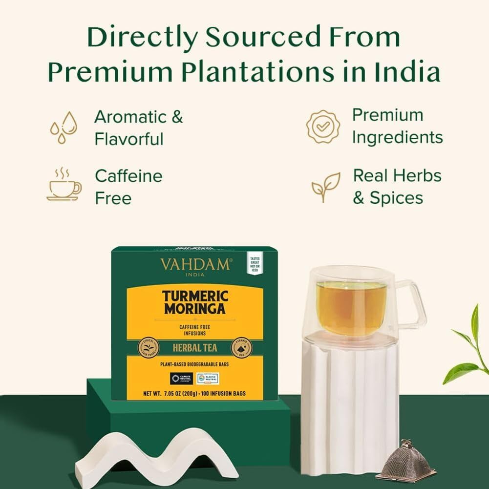 Thumbnail 2 de VAHDAM Té Herbal Cúrcuma y Moringa 🌿 - 100 Bolsitas Piramidales