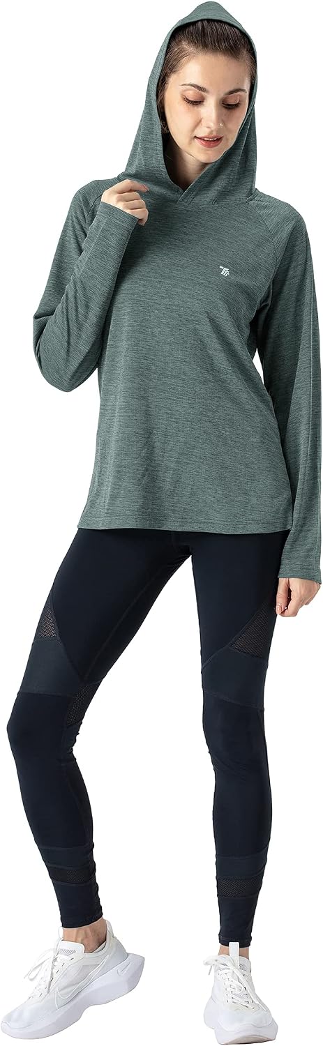 Thumbnail 5 de YSENTO Damen Langarm Sportshirt mit Hoodie – UPF 50+, schnelltrocknend, Daumenlöcher