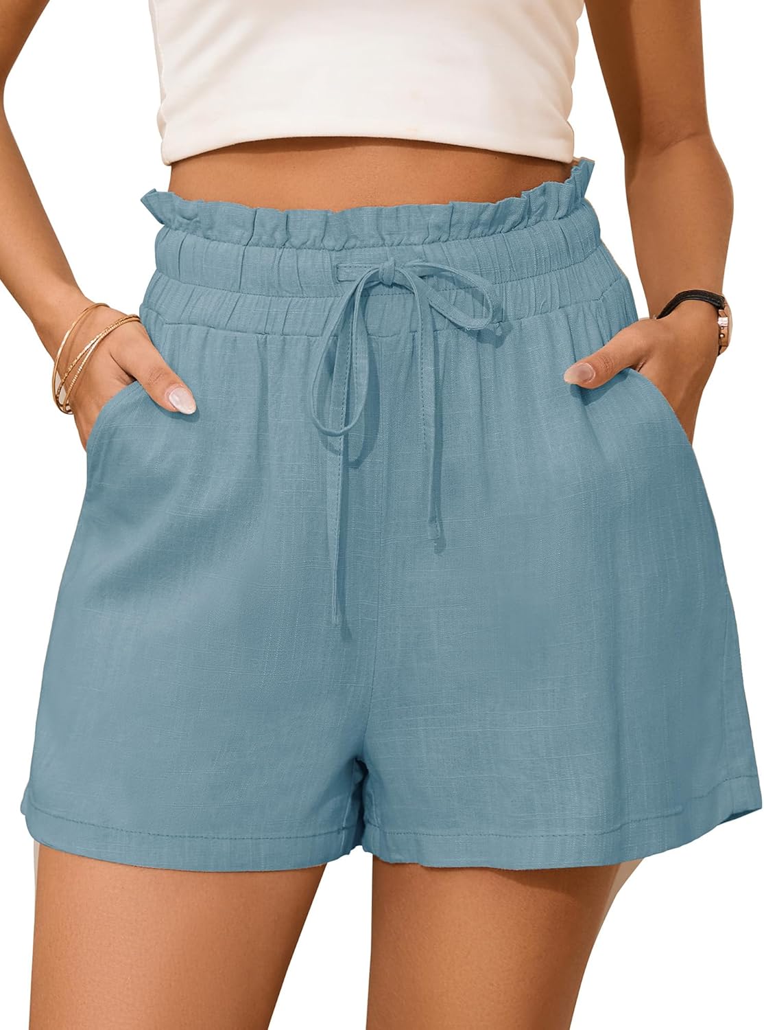 Thumbnail 5 de StylSense Kurze Hose Damen Sommer – Leinen-Baumwoll Bermuda mit High Waist, Gummizug und Taschen