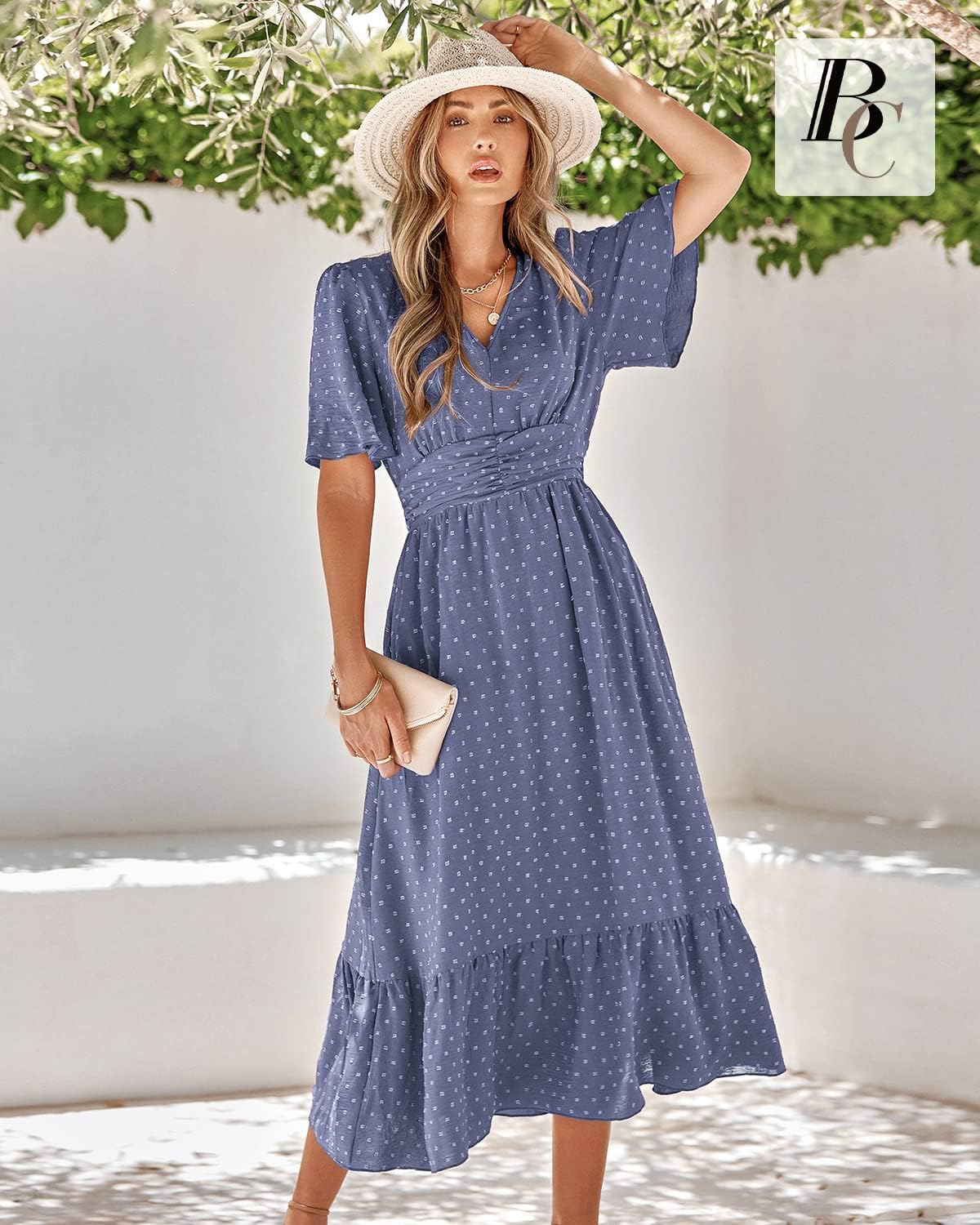 Thumbnail 1 de BebreezChic Damen Sommerkleid „Swiss Dot“ im Boho-Style mit V-Ausschnitt und hoher Taille