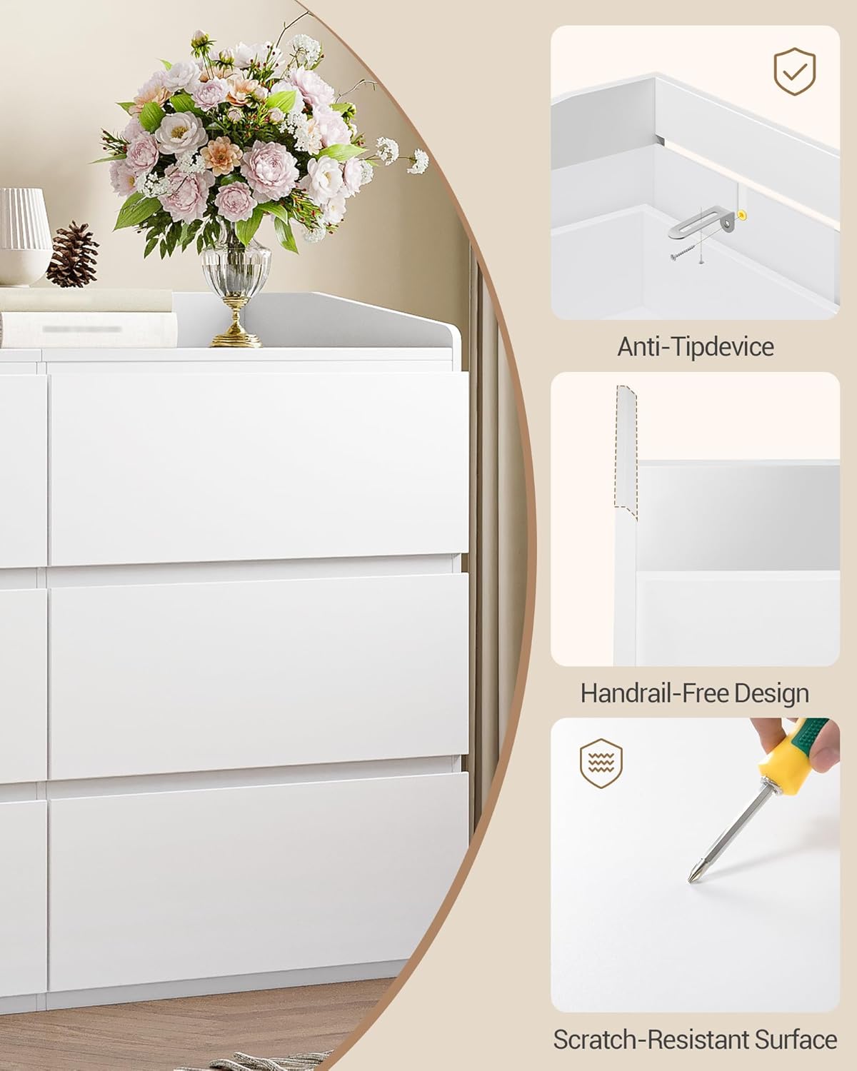 Thumbnail 5 de Hzuaneri Commode 138 cm, 6 Tiroirs — rangement élégant et pratique pour salon ou chambre