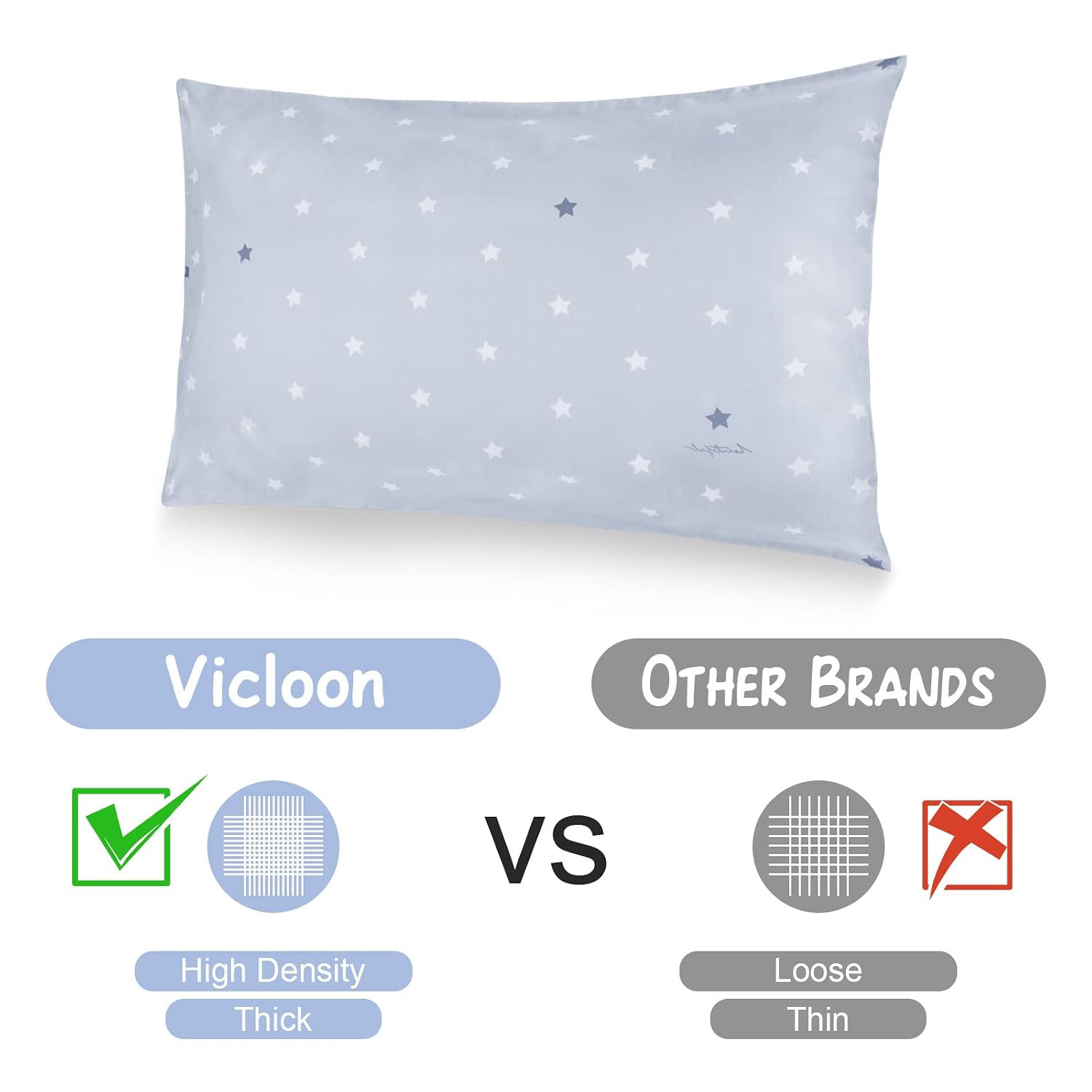 Thumbnail 4 de Vicloon Kinder Kissenbezug (2er-Set) 40 x 60 cm aus Baumwolle mit Umschlag – Sterne grau