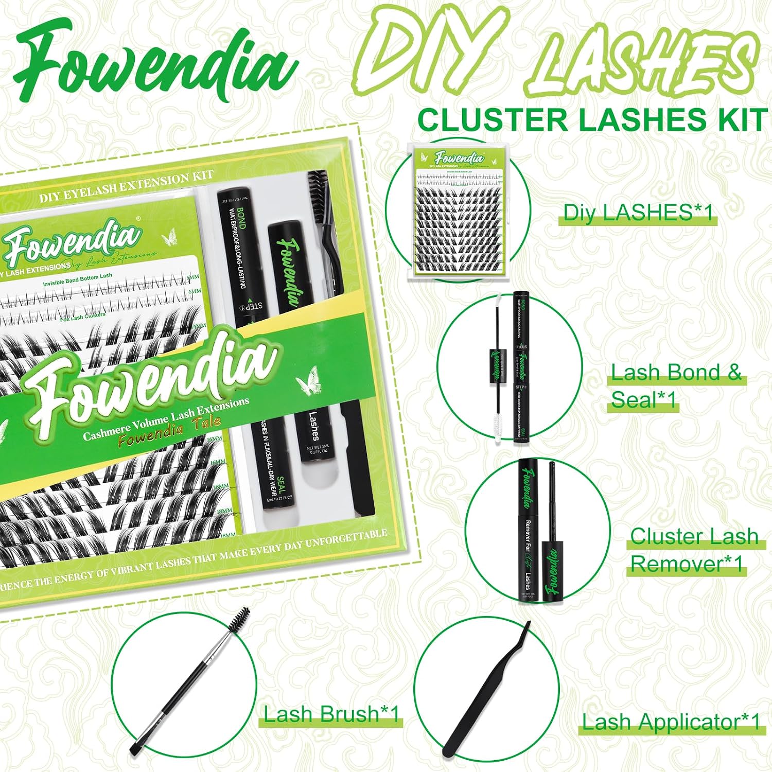 Detalle de Fowendia Fox Cat Eye Lash Clusters, D-Curl DIY Kit, 8–18 mm