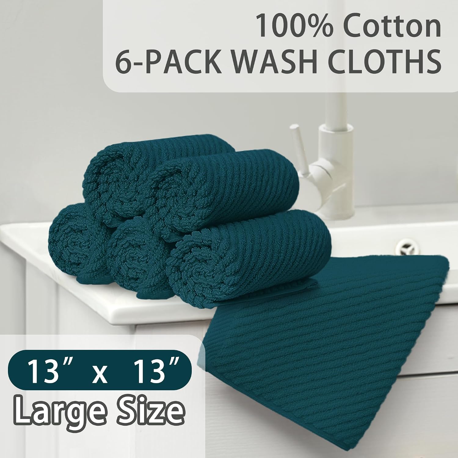 Thumbnail 2 de Deep Turquoise 6PC 13"x13" Cotton Face Towels