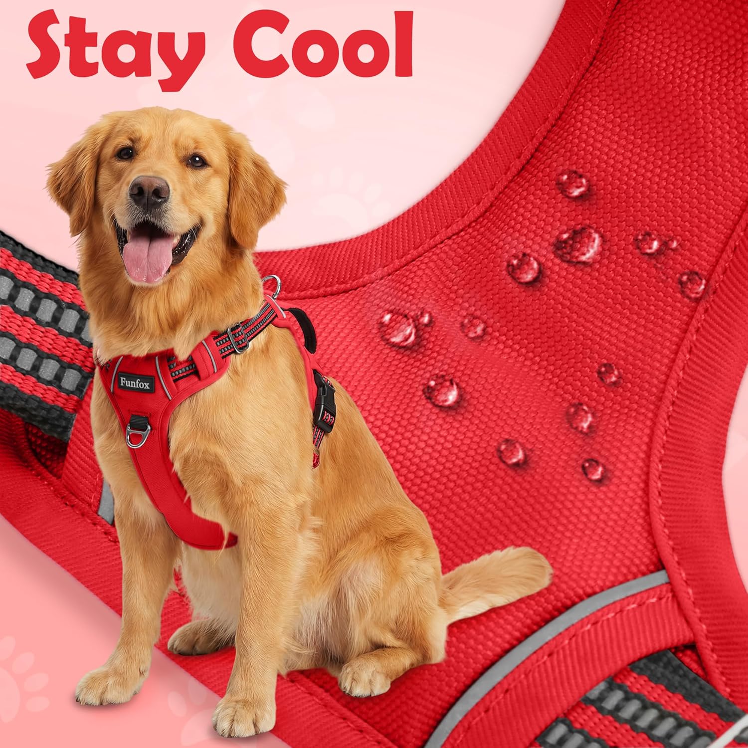 Thumbnail 5 de Funfox Dog Harness for Large Dogs (No-Pull) with Vertical Handle & Front Clip, Padded Reflective Vest – Red L