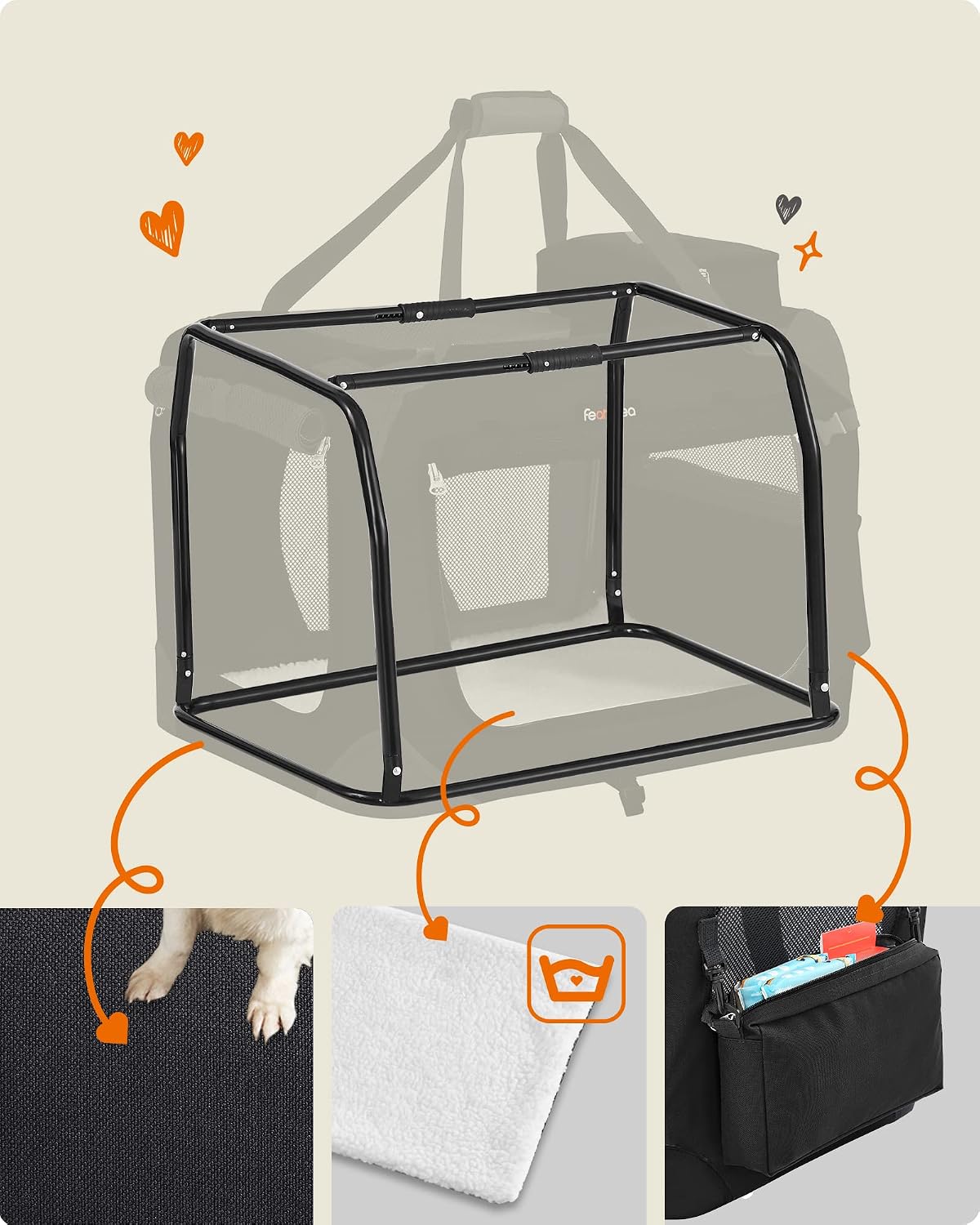 Detalle 1 de FEANDREA BAX PDC50H Folding Cat and Dog Carrier, 3 Mesh Doors, 50 x 35 x 35 cm
