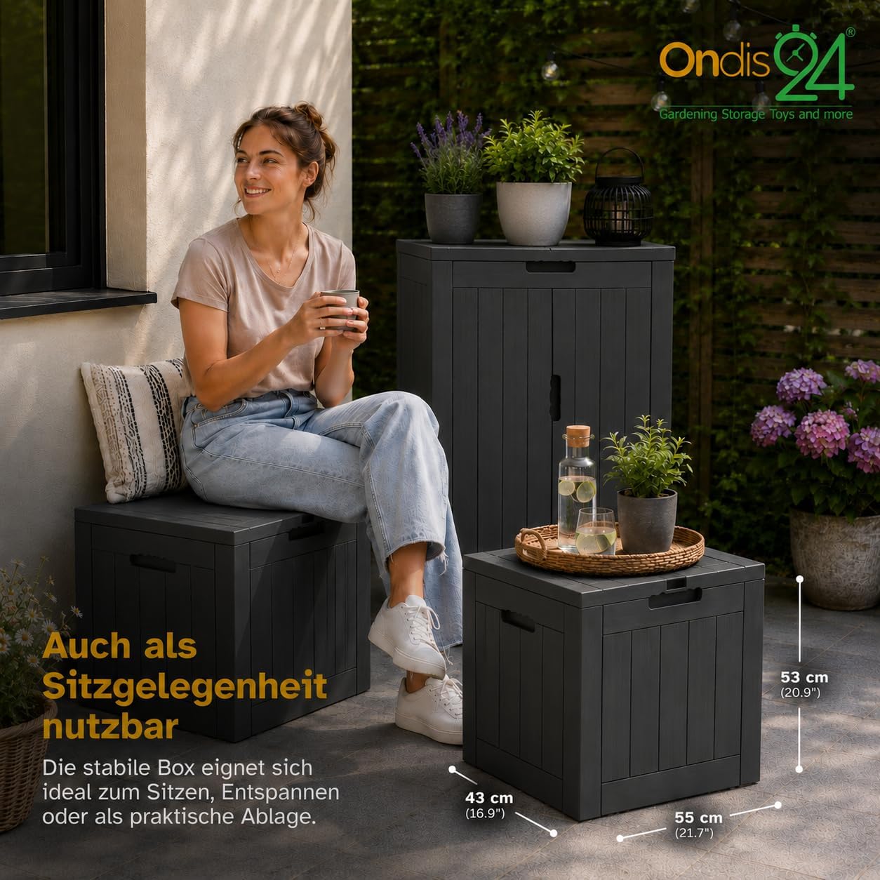 Detalle 2 de Ondis24 City Cube – 110 L Kunststoff-Box, abschließbare Sitz- und Aufbewahrungsbox, Beige 55×43×53 cm