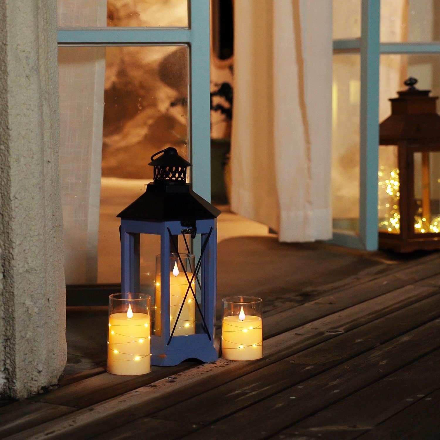 Thumbnail 3 de Homemory Ivory White Flameless Candles with 3D Flame and Fairy Lights (Set of 3)