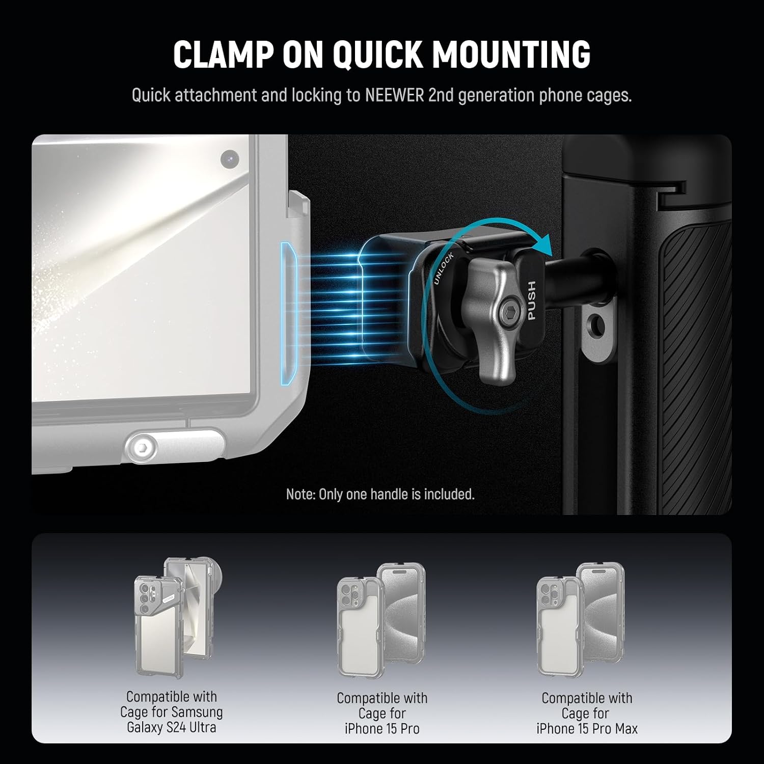 Detalle de Neewer PA045E Side Handle with Bluetooth Remote Shutter for 2nd Gen Phone Cages