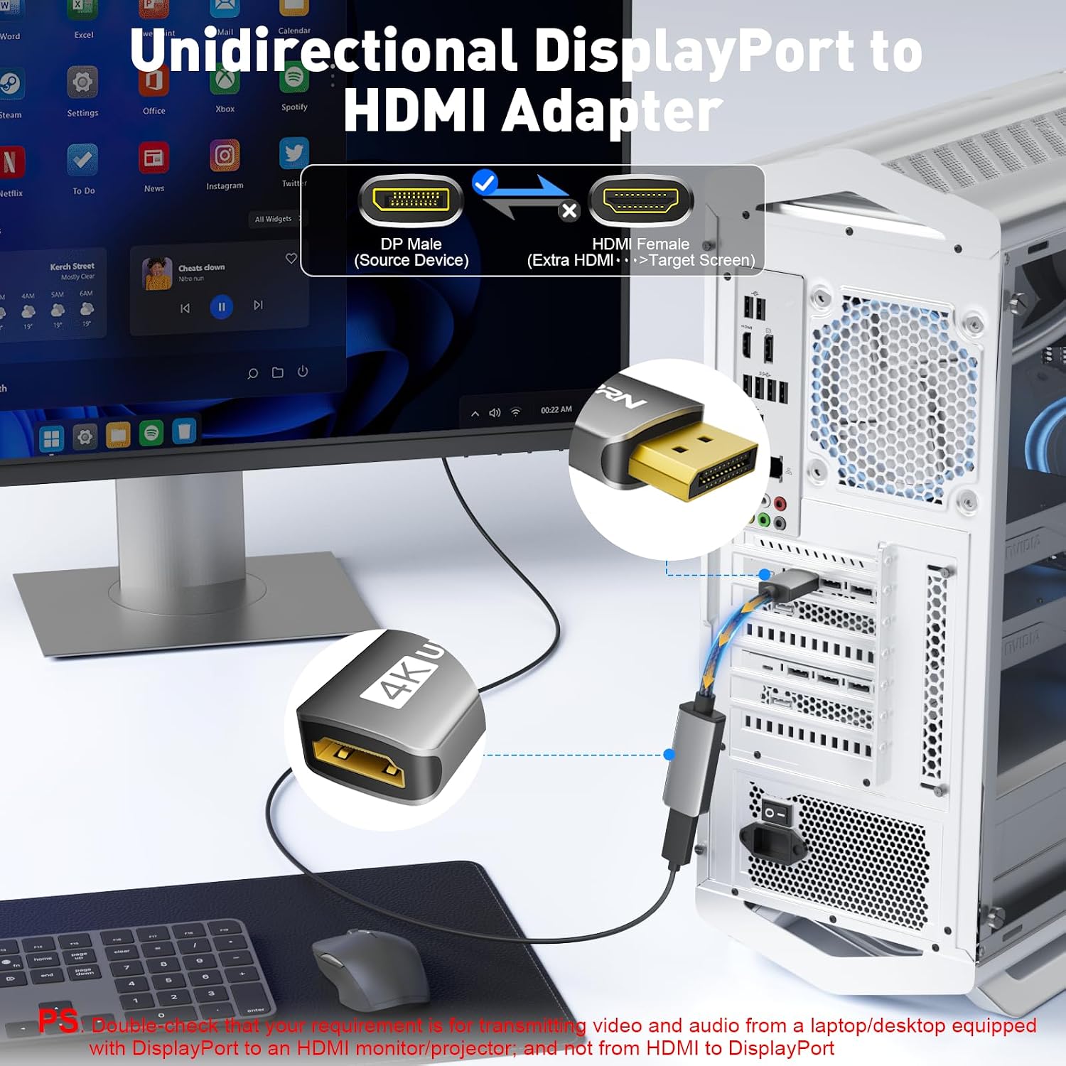 Detalle de RUUPRRN DisplayPort to HDMI Adapter 4K@60Hz
