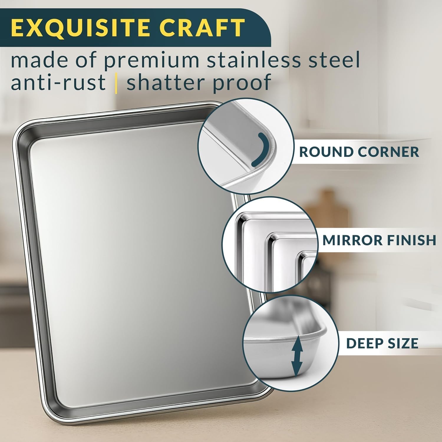 Thumbnail 5 de Baker’s Signature Stainless Steel Cookie Sheet Pan Set (3-Piece) — Mirror Finish, Non-Stick, BPA Free