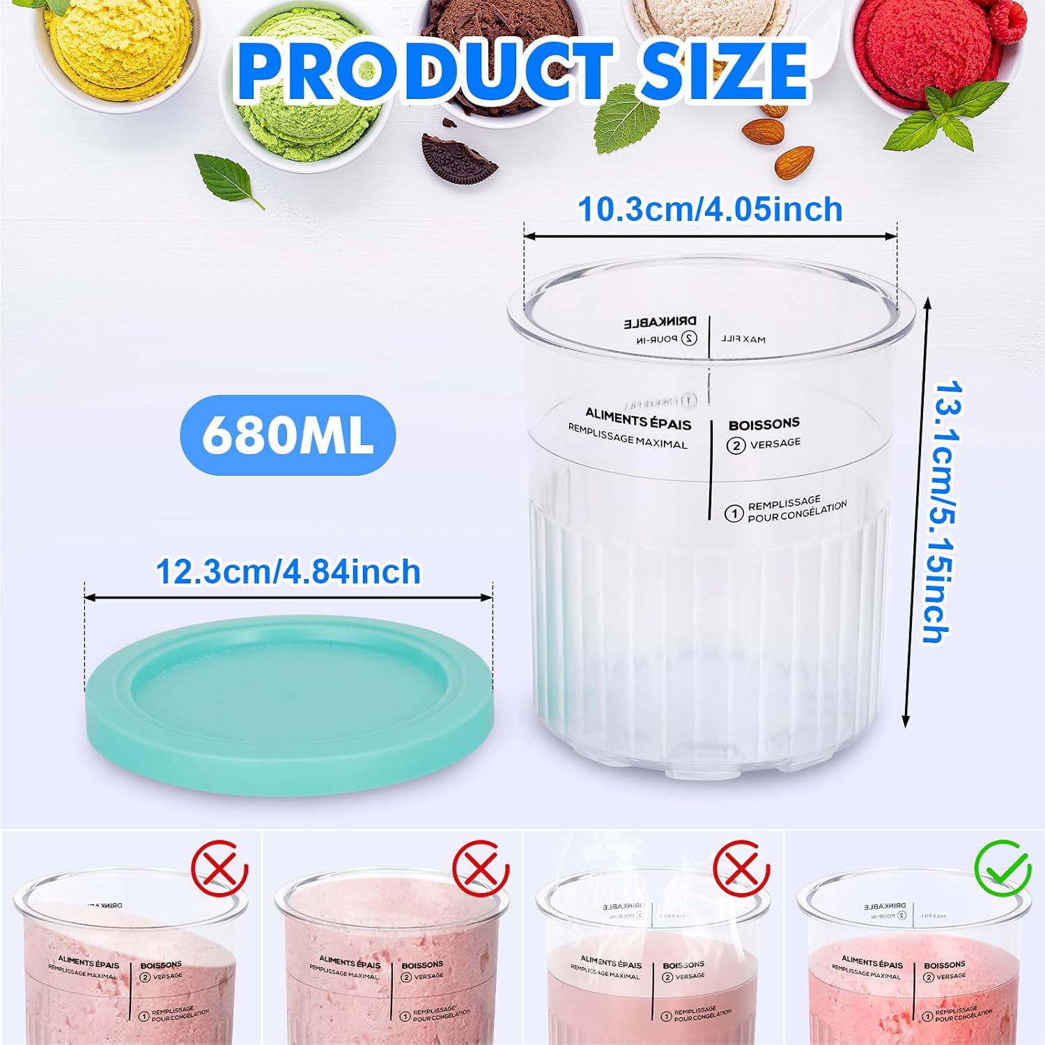 Detalle de Hejo glassbehållare för Ninja CREAMi Deluxe, 680 ml, 4-pack med lock