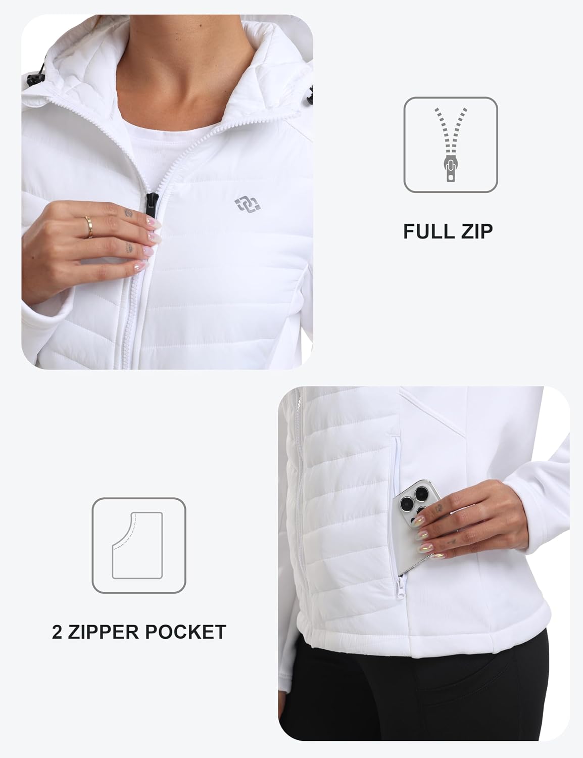 Detalle 2 de MoFiz Women's Fleece-Lined Softshell Jacket with Hood, Stretch Fabric and 4 Pockets