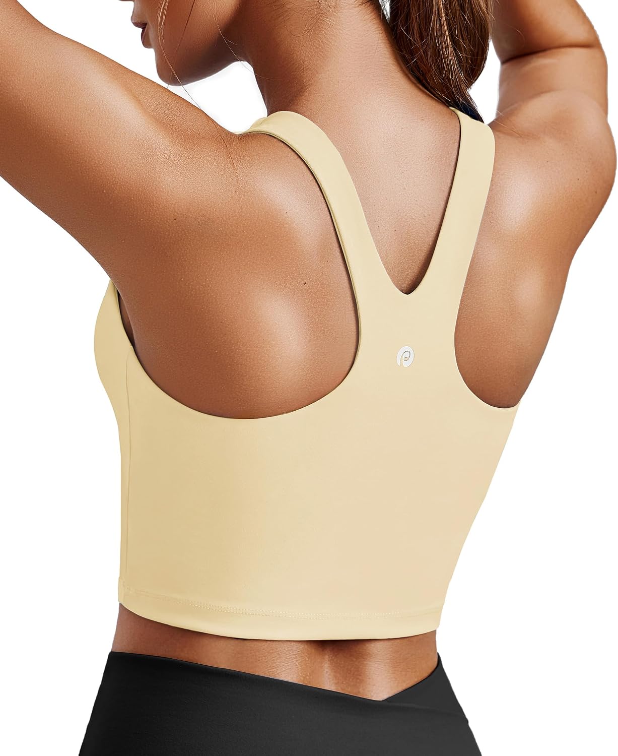 Detalle de PINSPARK Women Sports Bra High Neck Racerback Workout Crop Tank Top Longline with Built-in Removable Pads