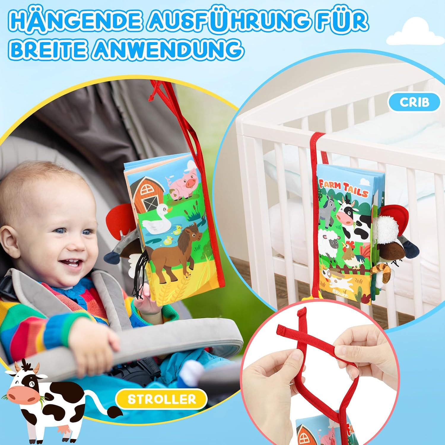 Thumbnail 6 de BBWOO Babybuch mit Knister-, Stoff- und Fühl-Elementen – Quiet Book mit Beißring für Babys ab 0+ Monaten