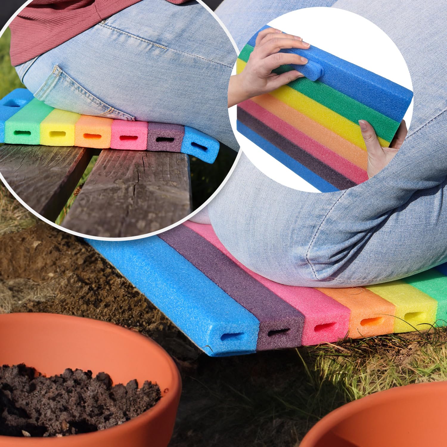 Thumbnail 1 de com-four® 2x Cuscini per ginocchia con maniglie (tappetino portatile in schiuma, Arcobaleno) per giardinaggio e sedile da stadio
