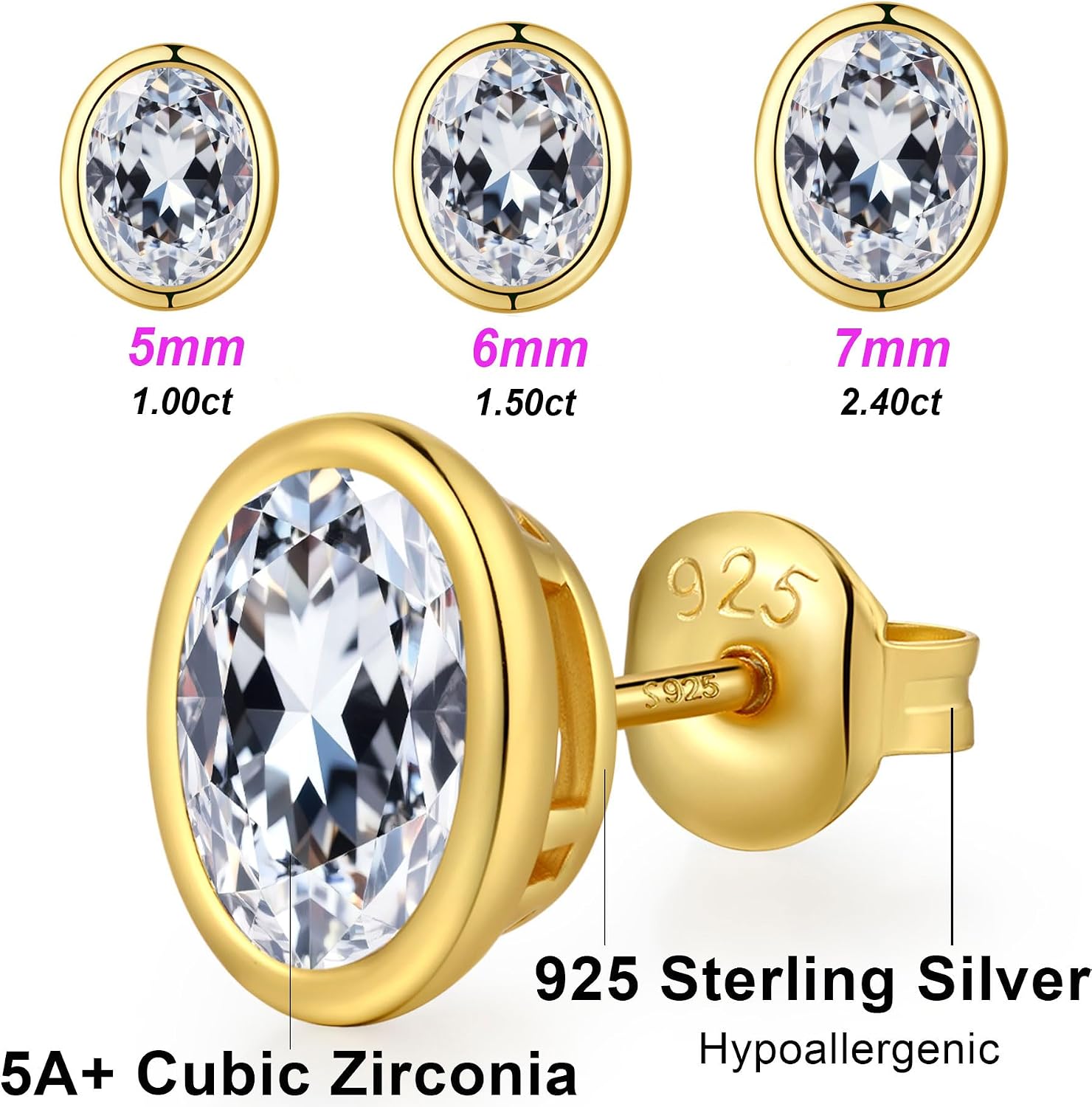 Thumbnail 6 de Jiamiaoi 18K Weißgold überzogen Simulierte Diamant Ohrstecker aus 925er Silber mit Zirkonia (4–8 mm) – zeitloses Damen- und Herrenmodell