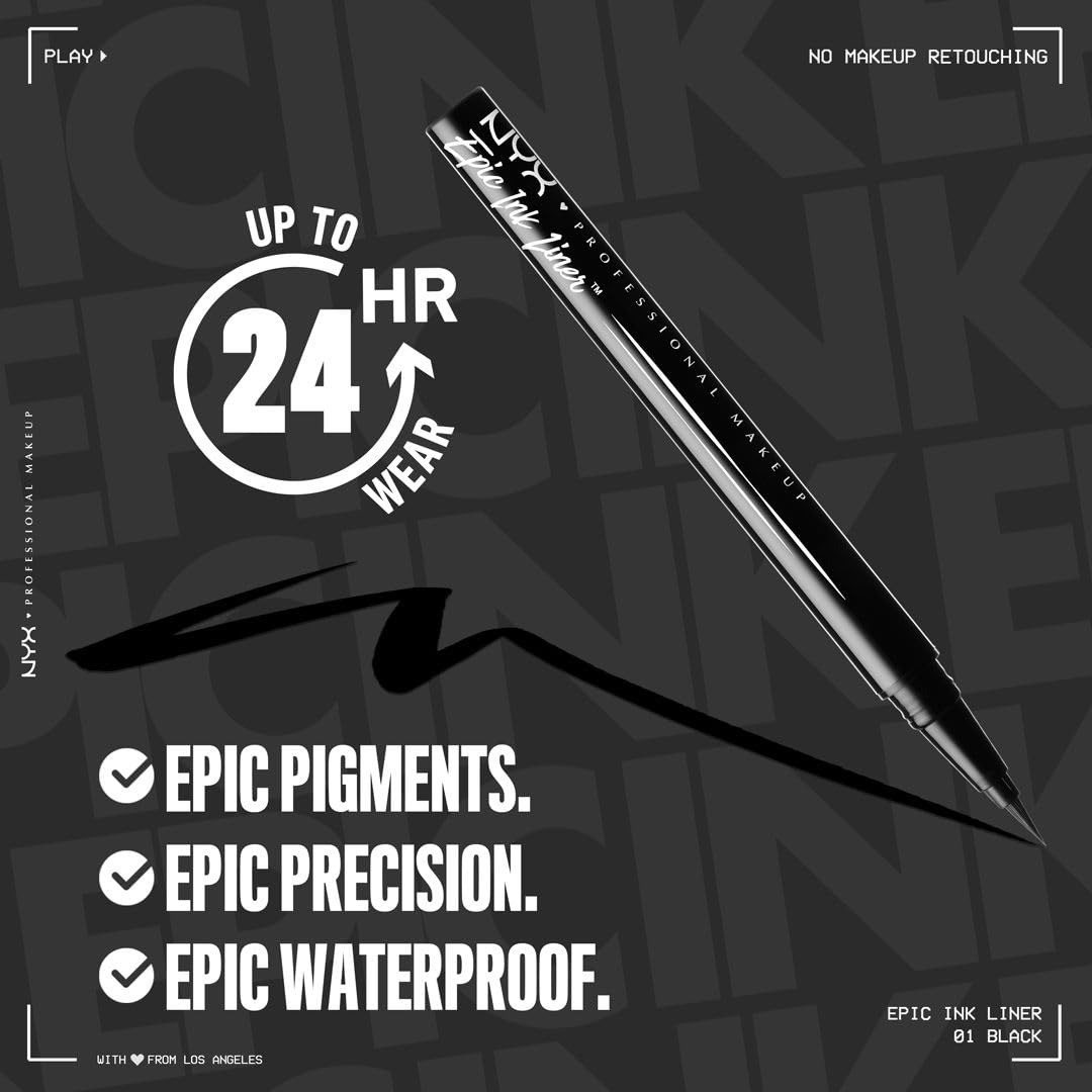 Thumbnail 1 de NYX Professional Makeup Epic Ink Eyeliner – Hochpigmentierter Filzstift, wasserfest, vegane Formel, Shade 01 Black