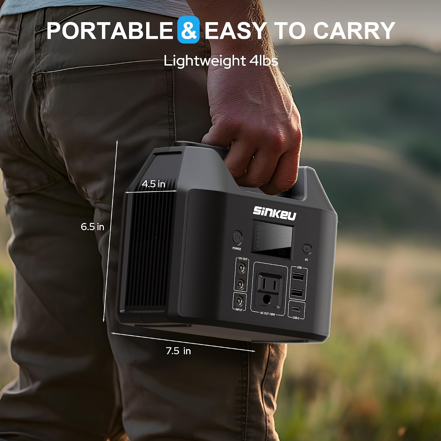 Detalle de SinKeu E150 Portable Power Station, 122.8Wh LiFePO4 Battery, 150W AC Output