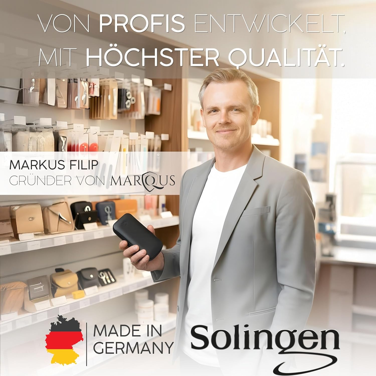 Detalle 2 de Maniküre-Set von Solingen mit Etui (Kunst-Leder), 6-teiliges Nagelset aus glanzvernickeltem Stahl