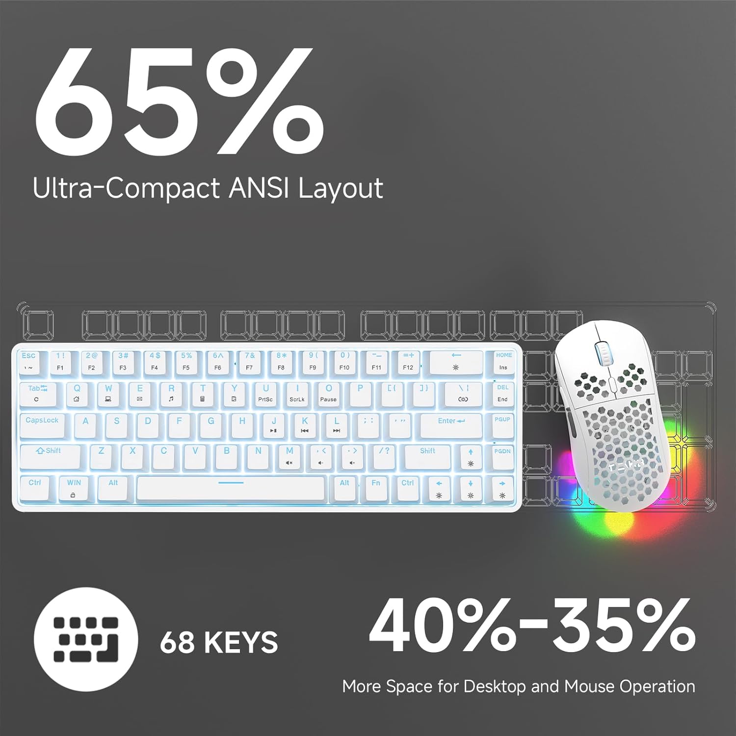 Thumbnail 2 de Dierya T68SE – Clavier gamer mécanique 60% câblé à switches rouges, rétroéclairage LED fixe (T68SE)