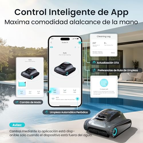 Detalle de AIPER Scuba S1 2026 Upgrade: robot limpiafondos y paredes con app, navegación Smart y hasta 240 min