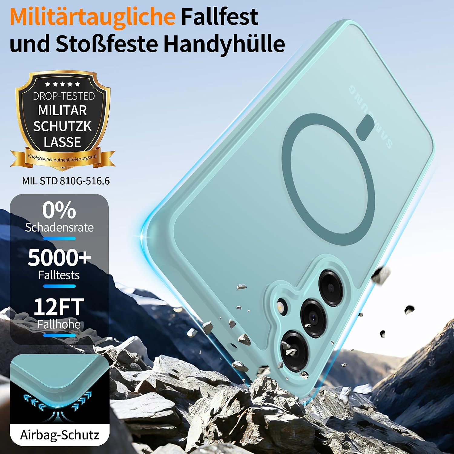 Detalle de Jshru Hülle für Samsung Galaxy A16 4G/5G – Militärstoßfest, MIT 2 Panzer-Schutzglas, MagSafe-kompatibel, Mintgrün