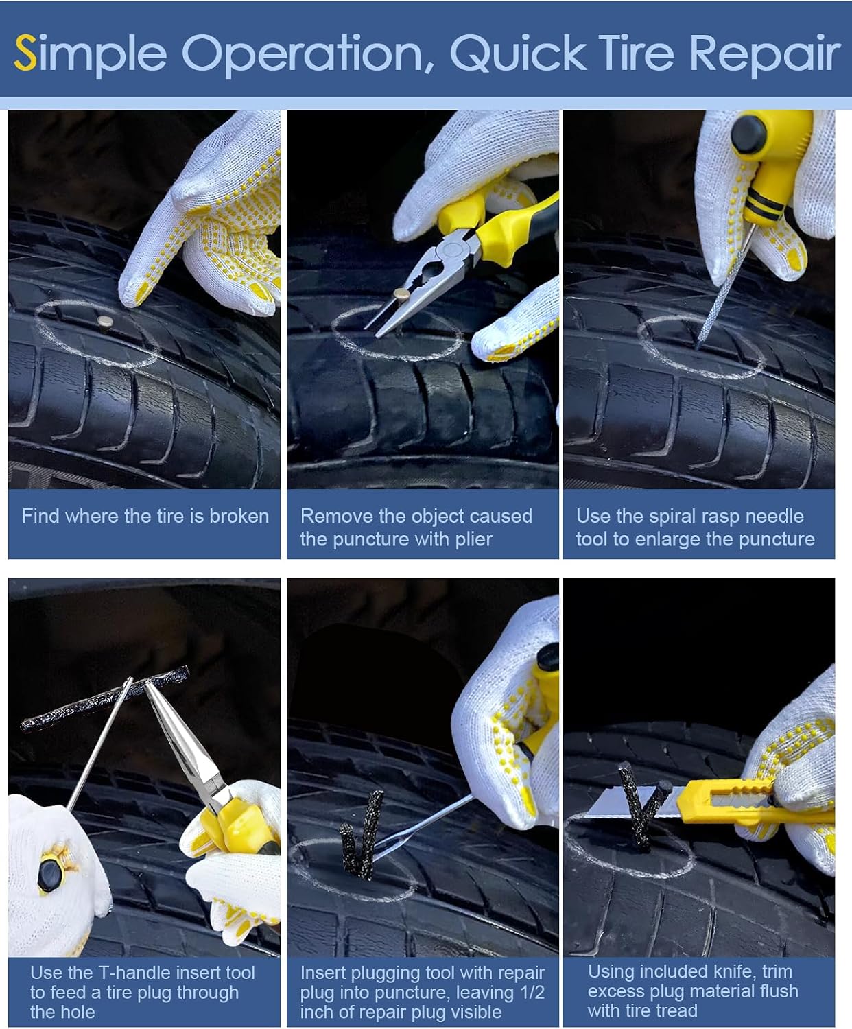 Thumbnail 3 de VFMFM Tyre Repair Kit with 20 Repair Strings and Storage Case (tubeless emergency puncture fix)