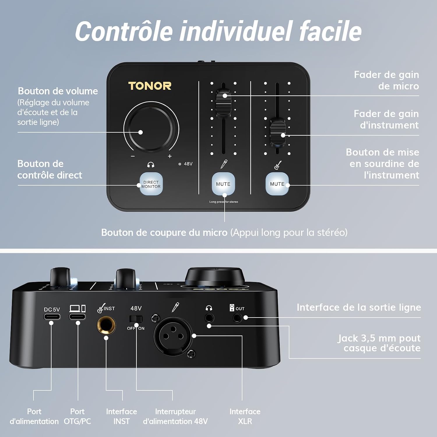 Detalle 2 de TONOR POD 1 podcastset met XLR-microfoon, audiomixer en microfoonarm