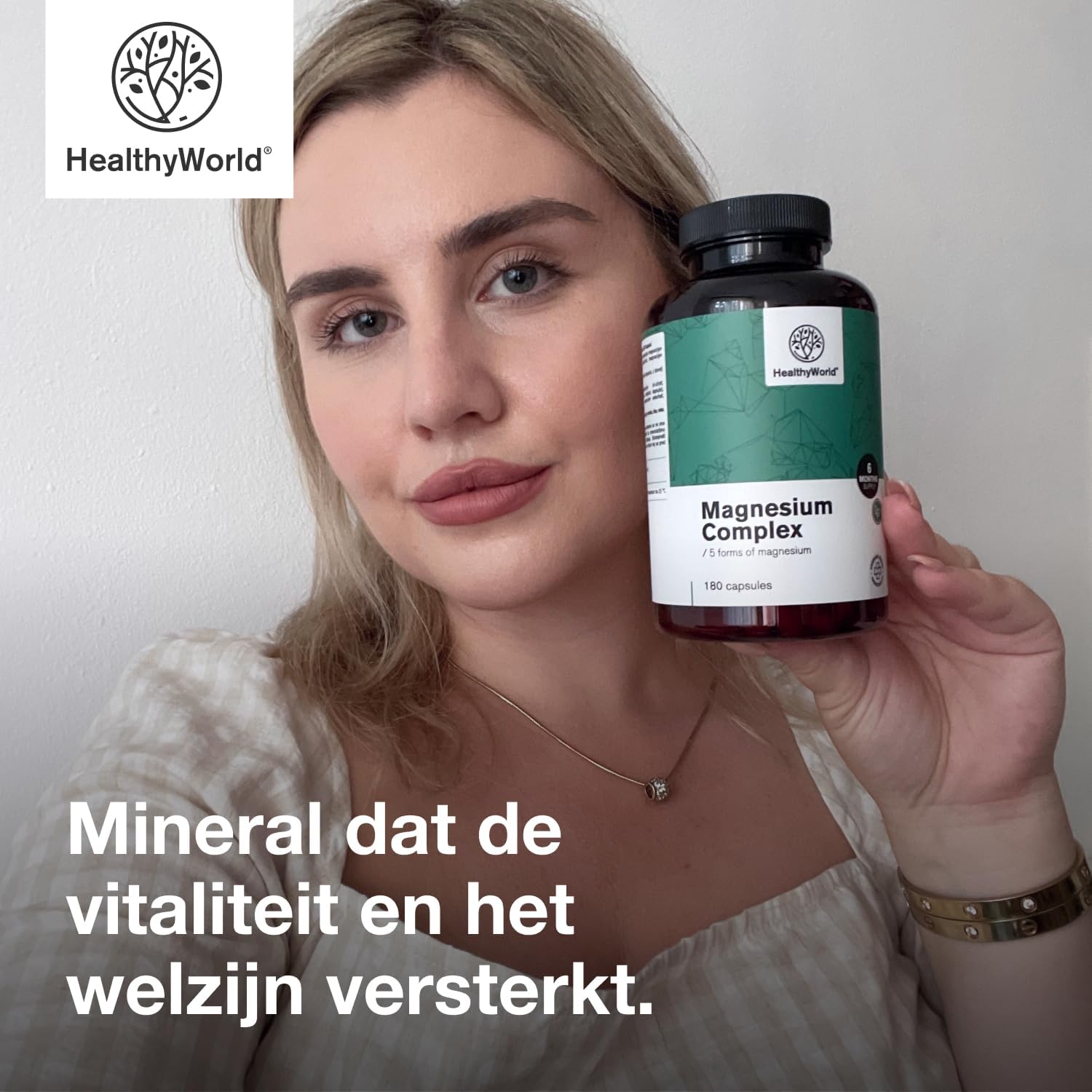 Thumbnail 4 de HealthyWorld Magnesium Complex, 180 plantaardige capsules met 5 magnesiumvormen