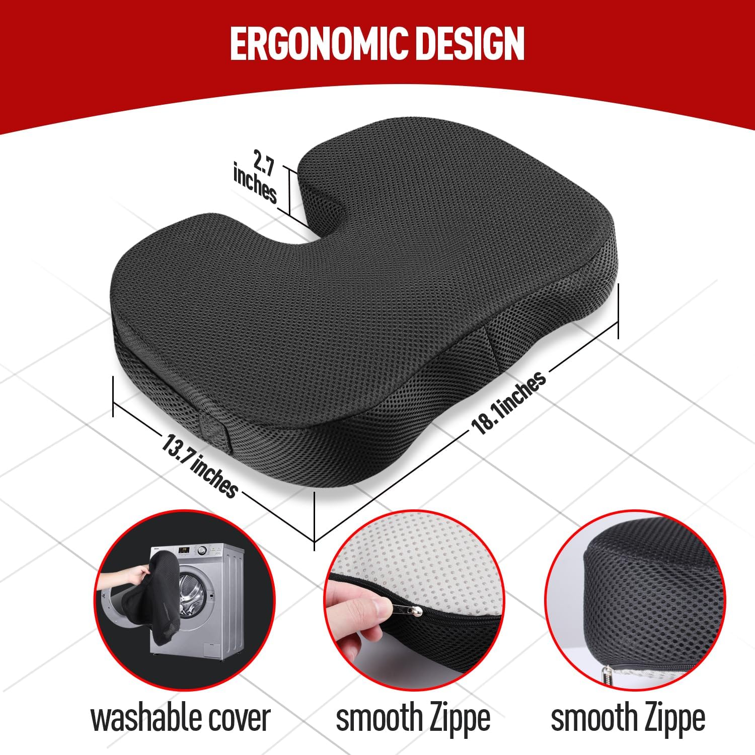 Thumbnail 3 de RaMokey Memory Foam Seat Cushion 18.1 x 13.7 x 2.7