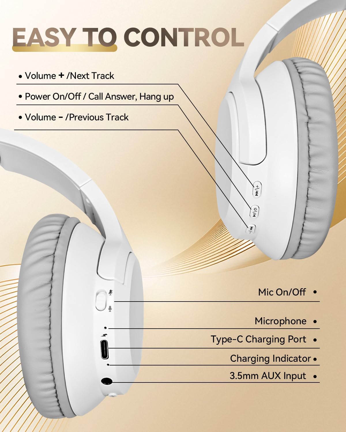 Thumbnail 2 de Grstltd BT06 Wireless Headphones Over Ear with Mic – 5.3 Bluetooth, 25H Battery, Foldable