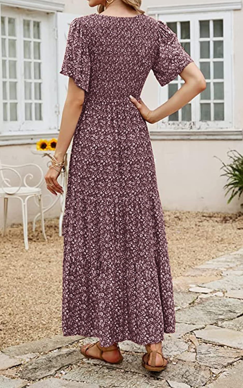 Thumbnail 6 de PRETTYGARDEN Women’s 2026 Summer Boho Floral Smocked Tiered Maxi Dress (Flutter Short Sleeves)