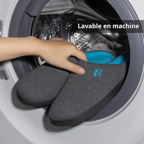 Detalle de RockDove Chausson en mousse à mémoire de forme à deux tons pour homme – 42/43 EU, gris foncé et bleu