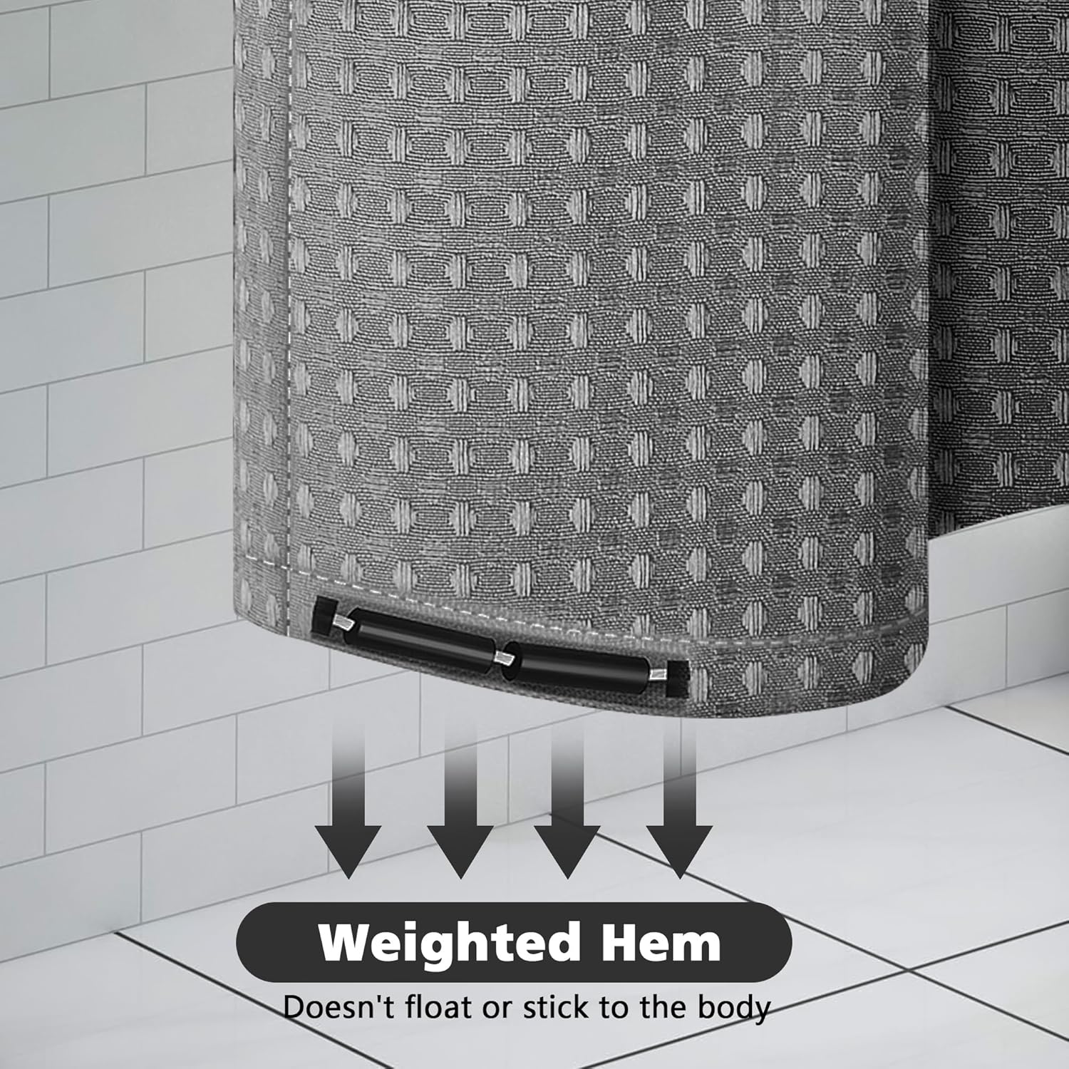 Thumbnail 6 de KAIMEIYU Rideau de Douche en Tissu Polyester Lavable en Machine, 180x200 cm – Motif Waffle Grisé avec 12 Crochets Métalliques