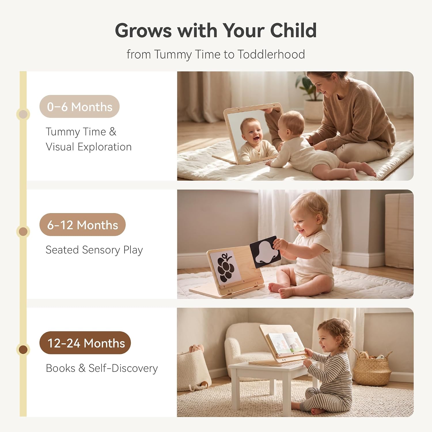 Detalle de IEATFO Tummy Time Play Set: Adjustable Mirror, Double-Sided Cards & Montessori-Style Stand
