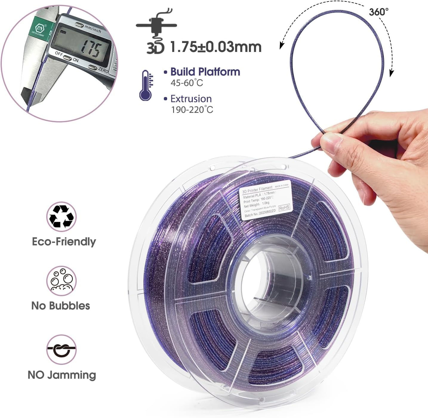 Detalle 2 de iSANMATE PLA Transparent Glitzer 1KG 1,75 mm