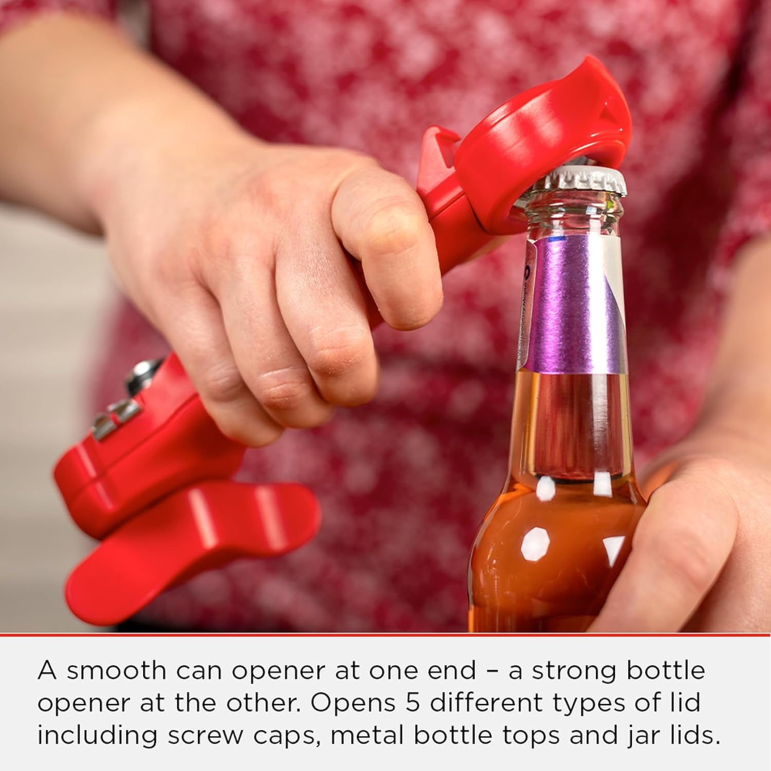 Thumbnail 2 de Kuhn Rikon 5-in-1 Can, Jar & Bottle Opener (Red) – self-attaching opener with lid-lifter