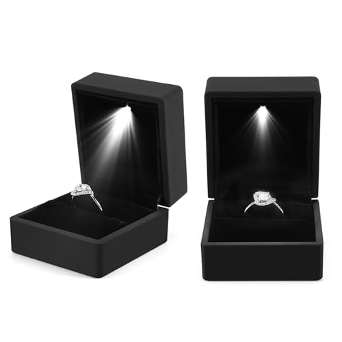 Detalle de Yosoo Health Gear caja de anillo con luz LED para propuesta de boda y San Valentín (negro)
